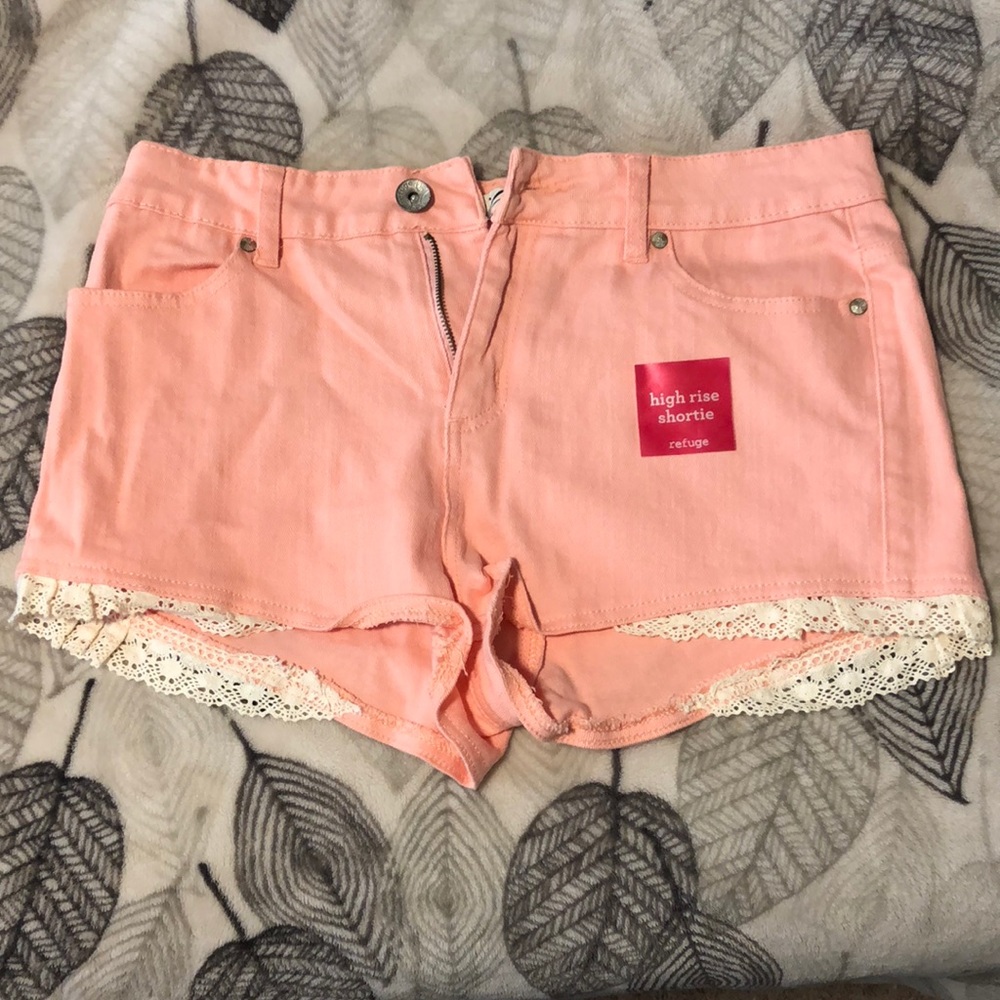 Peach Shorts with Cream Lace